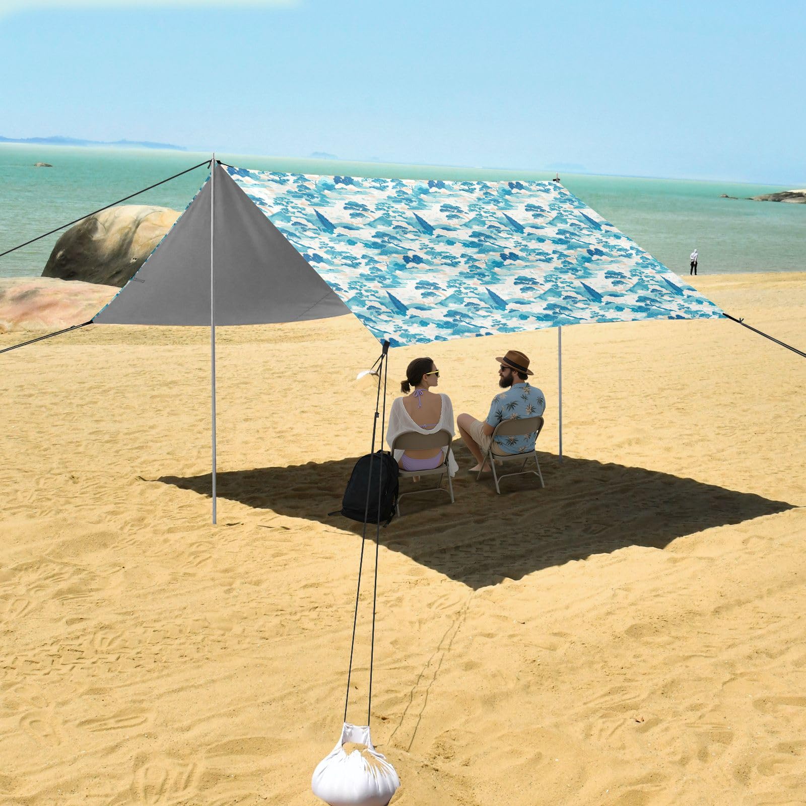 Turquoisrees Baldacchino pieghevole da spiaggia, protezione UPF50+, leggero, portatile, con tasche per sabbia, per viaggi in famiglia