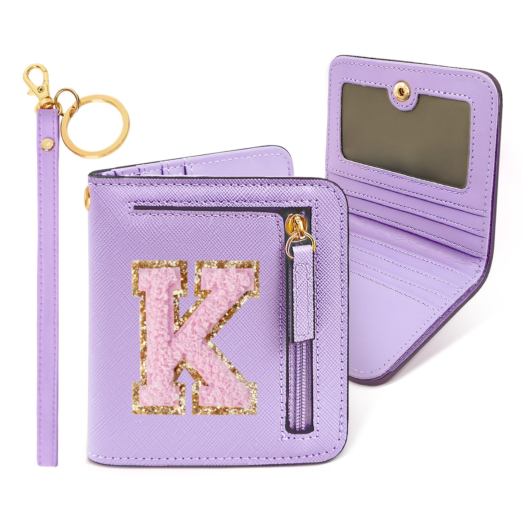 COSHAYSOO Unique Christmas Stocking Easter Basket Stuffer Gifts for Daughter Granddaughter Niece from Mom Grandma Auntie Small Wallet RFID Bifold Initial Chenille Letter K Purple