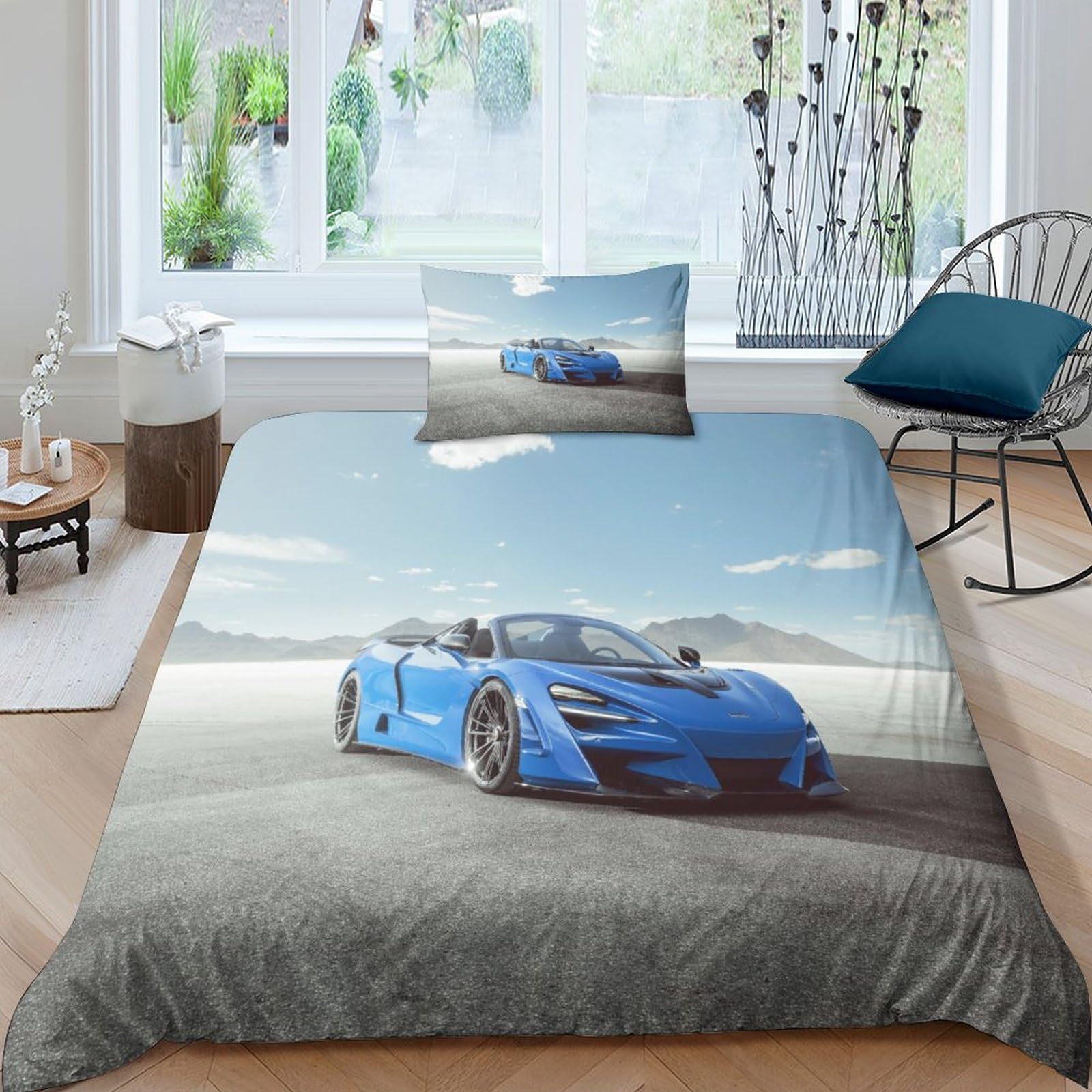 BARDYS Super Car 3D Printed Duvet Cover Set Soft Microfiber Sports Car Quilt Covers Easy Care Bedding Set for Boys Girls Comforter Cover with Pillowcaser，with Zipper Closure Single（135x200cm）