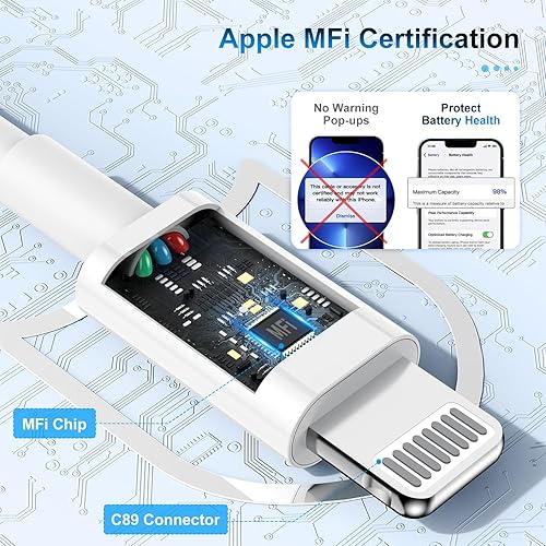 Miniatura 2 de Paquete de 3cables de 10pies con certificación MFi de Apple, cable largo de carga, Lightning a USB, carga rápida de 2.4A, para iPhone 121111 Pro11