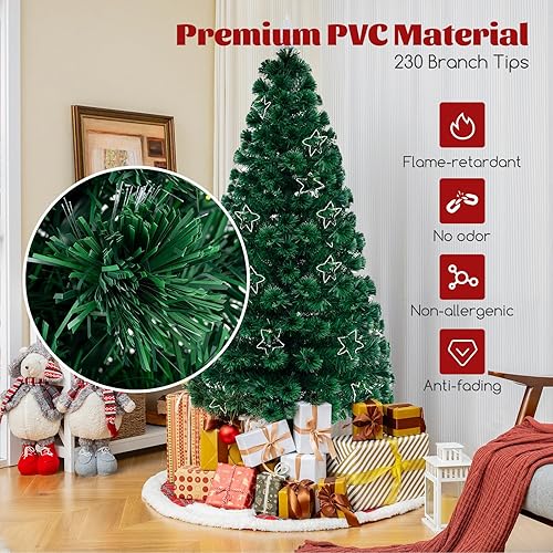 Miniatura 4 de GOFLAME Árbol de Navidad preiluminado de 6 pies, árbol de Navidad de fibra óptica artificial con 36 cuerdas de luz blanca cálida, estrella superior,