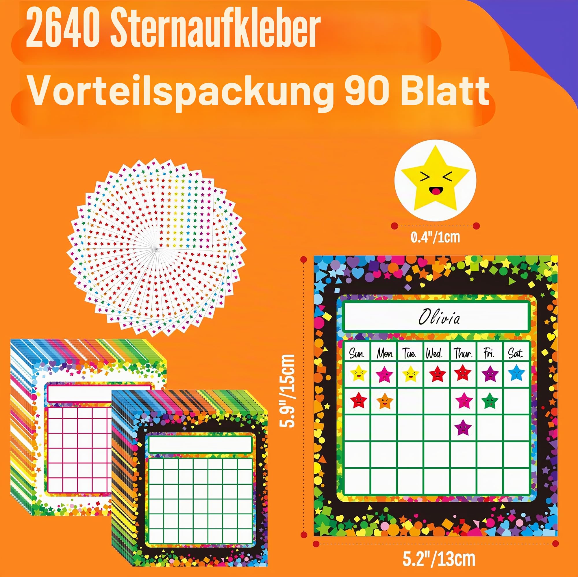 66 Belohnungstafel/Star Chart in 2 Designs mit 2024 Sternstickern