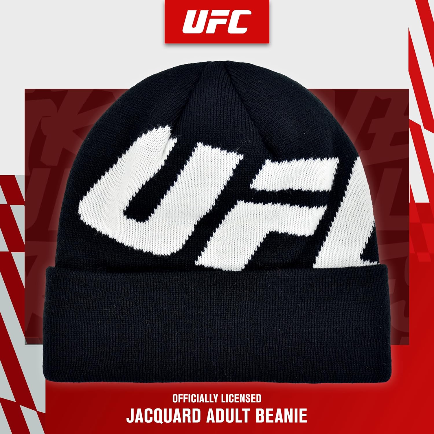 Concept One Unisex Adult UFC Beanie Hat, Cuffed Winter Knit Cap with Faux Sherpa Lining and Jacquard Logo