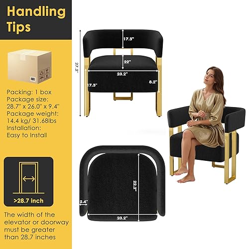 Miniatura 3 de STHOUYN Modern Black and Gold Accent Chair Set of 2, Boucle Bucket Chairs Set of 2, Arm Chairs for Living Room Bedroom (2, Black)