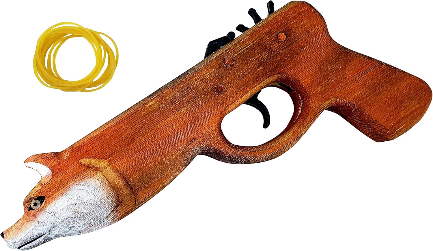 Animal Rubber Band Gun - Quality Wood & Handcarved - Easy Load - 8 Rubber Bands per Set (Fox)