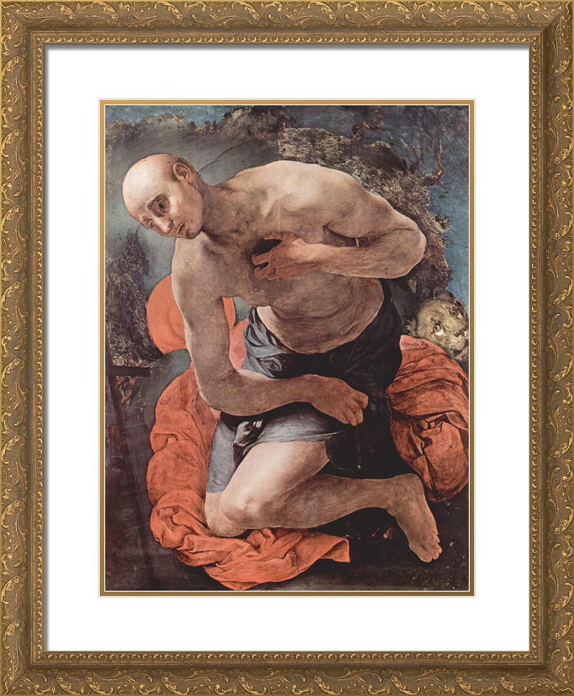 ArtDirect Pontormo, Jacopo 20x24 Gold Ornate Framed Art Print with Double Matting Titled: The Penitence of St. Jerome