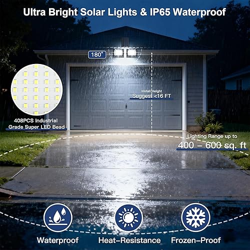 Miniatura 3 de Solar Flood Lights Outdoor, Solar Lights with Dual LED Head & USB Output Charger, 15000LM 6500K Split Type Street Lights, Dusk to Dawn Outdoor