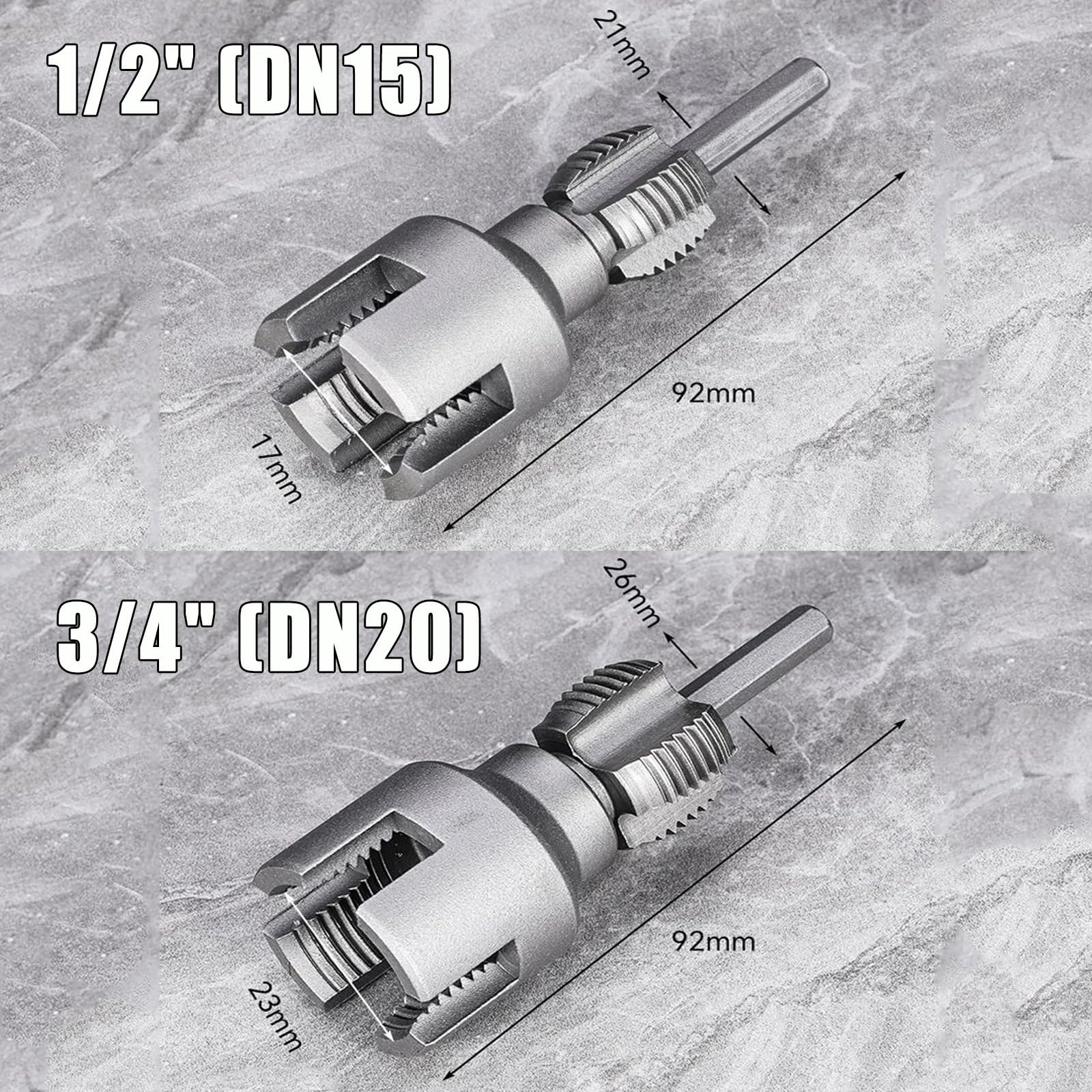 Integrated Internal & External Pipe Threading Tool, Pipe Thread Cutting Tool, PVC Pipe Threading Drill Bit – 1/2" and 3/4" (DN15 / DN20) Sizes for Standard PVC Pipes