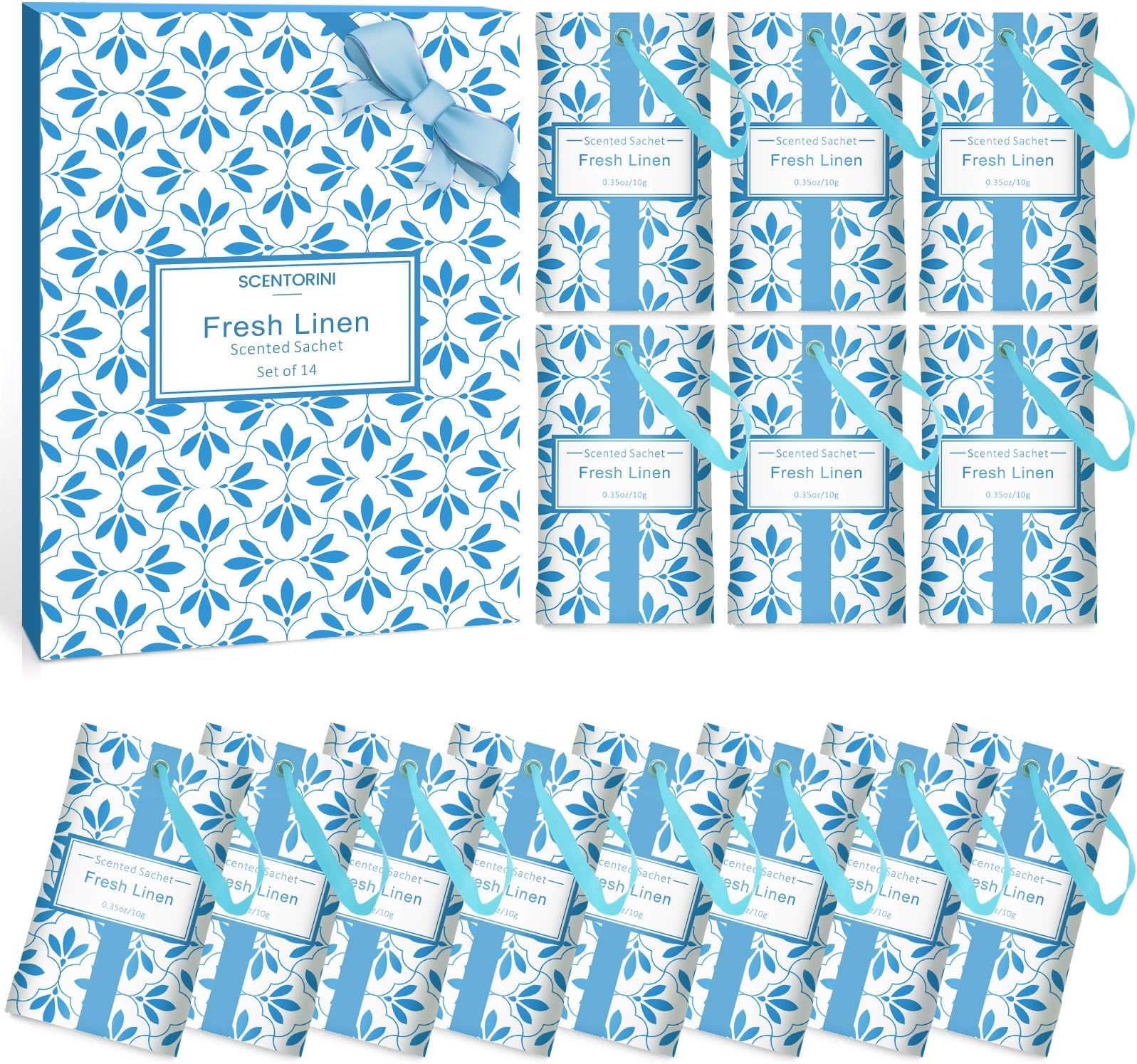 Fresh Linen Scented Sachets 14 Pack – Closet & Drawer Deodorizer for Clothes, Wardrobe & Storage, Long Lasting Air Freshener for Home, Travel & Gift