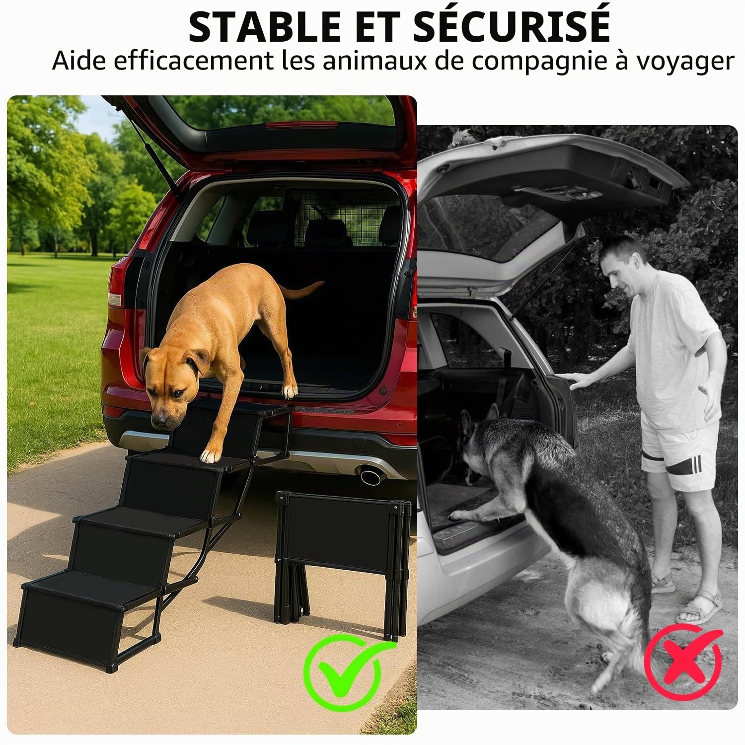 Rampe Chien Voiture, Escalier pour Chien 4 Marches avec Boucle Antidérapante, Escalier pour Chiens Voiture Pliable - Harge Maximale 80 kg, Utilisable dans Tous Les Véhicules