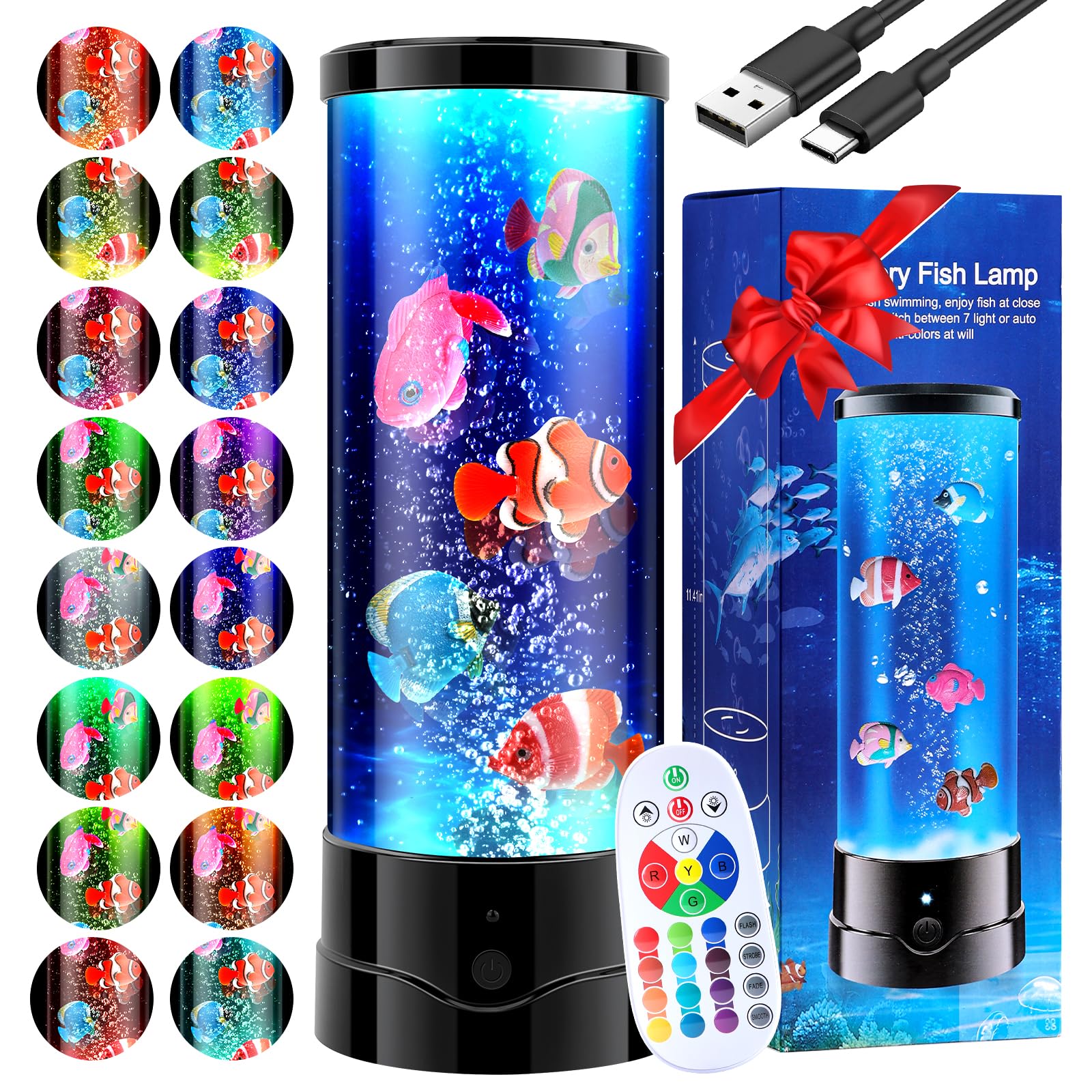 XXMANX Bubble Aquarium Fish Table Lamp, 16 Color Changing Sensory