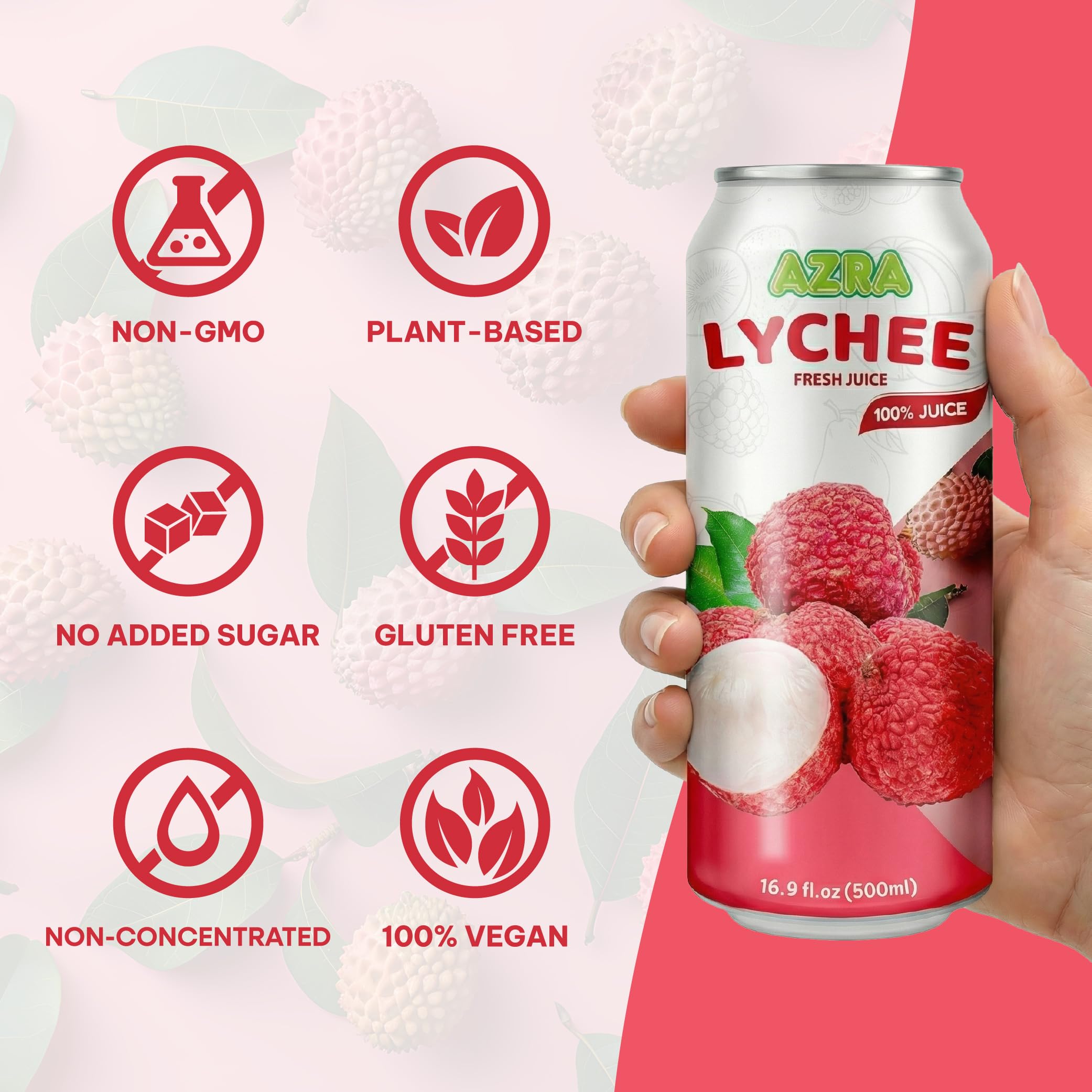 Amazon.com : AZRA 100% Lychee Juice, 500ml Cans, 12 Pack, Zero