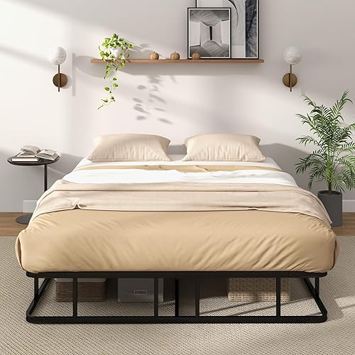 Miniatura 3 de Giantex Marco de cama de 10 pulgadas, plataforma de metal, soporte de listones de acero resistente, patas de esquina redondas, base de colchón, no