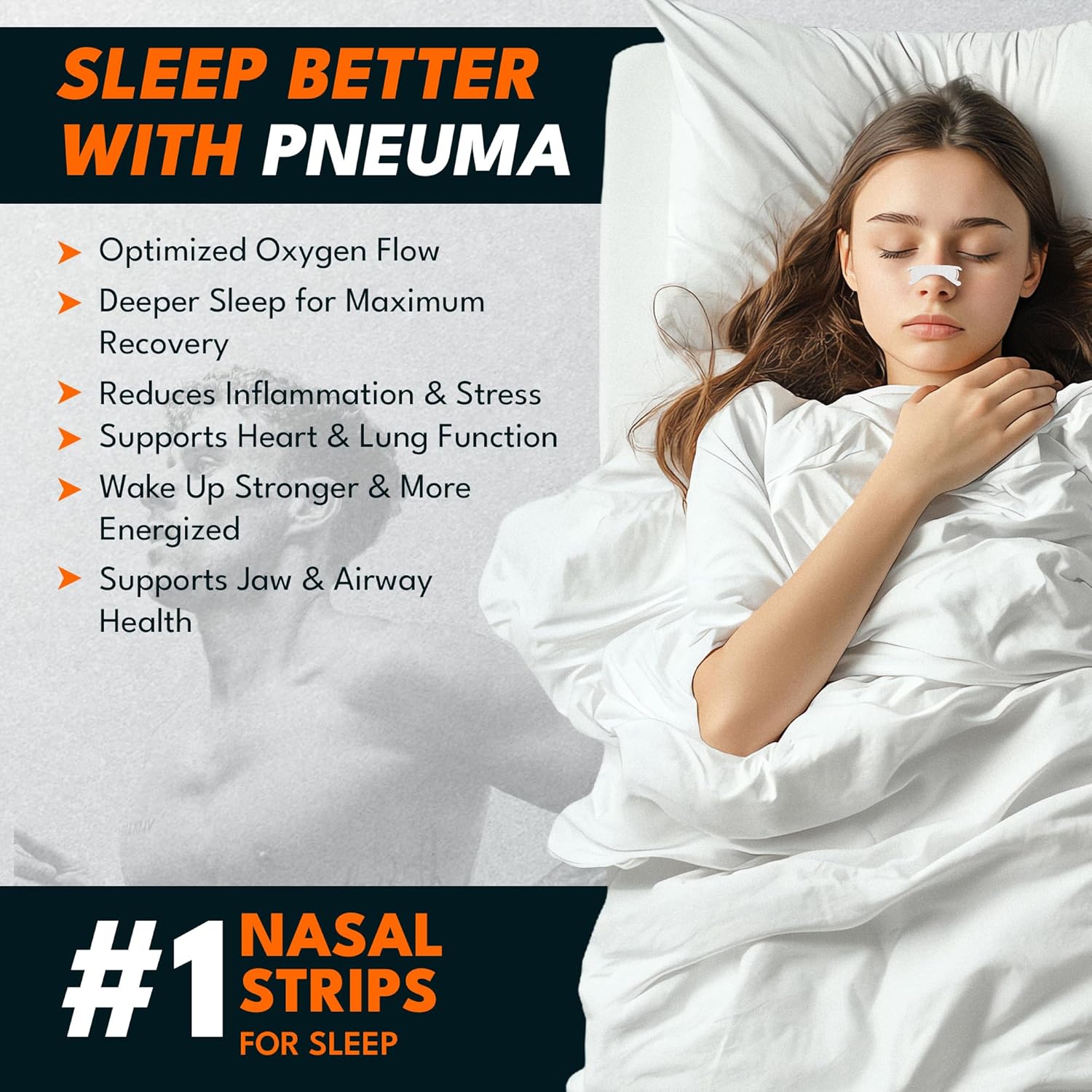 Pneuma Nasal Strips for Snoring & Sleeping (30 Count) – Extra Strength Nose Strips for Breathing to Help Deviated Septum & Nasal Congestion Relief – Secure Fit Sleep Tape & Anti Snoring Nose Strips