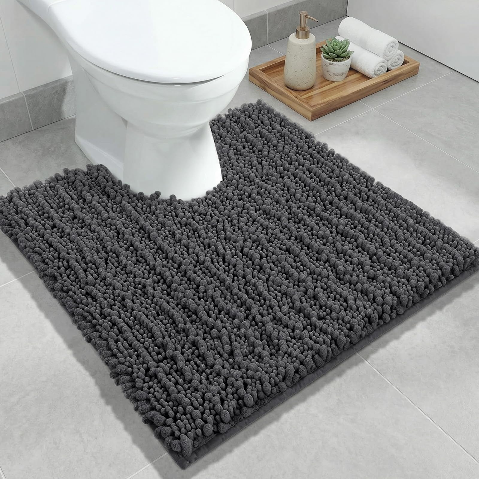 ILANGO Toilet Rugs U Shaped 24x24,Soft Absorbent Chenille Contour Bath Rugs