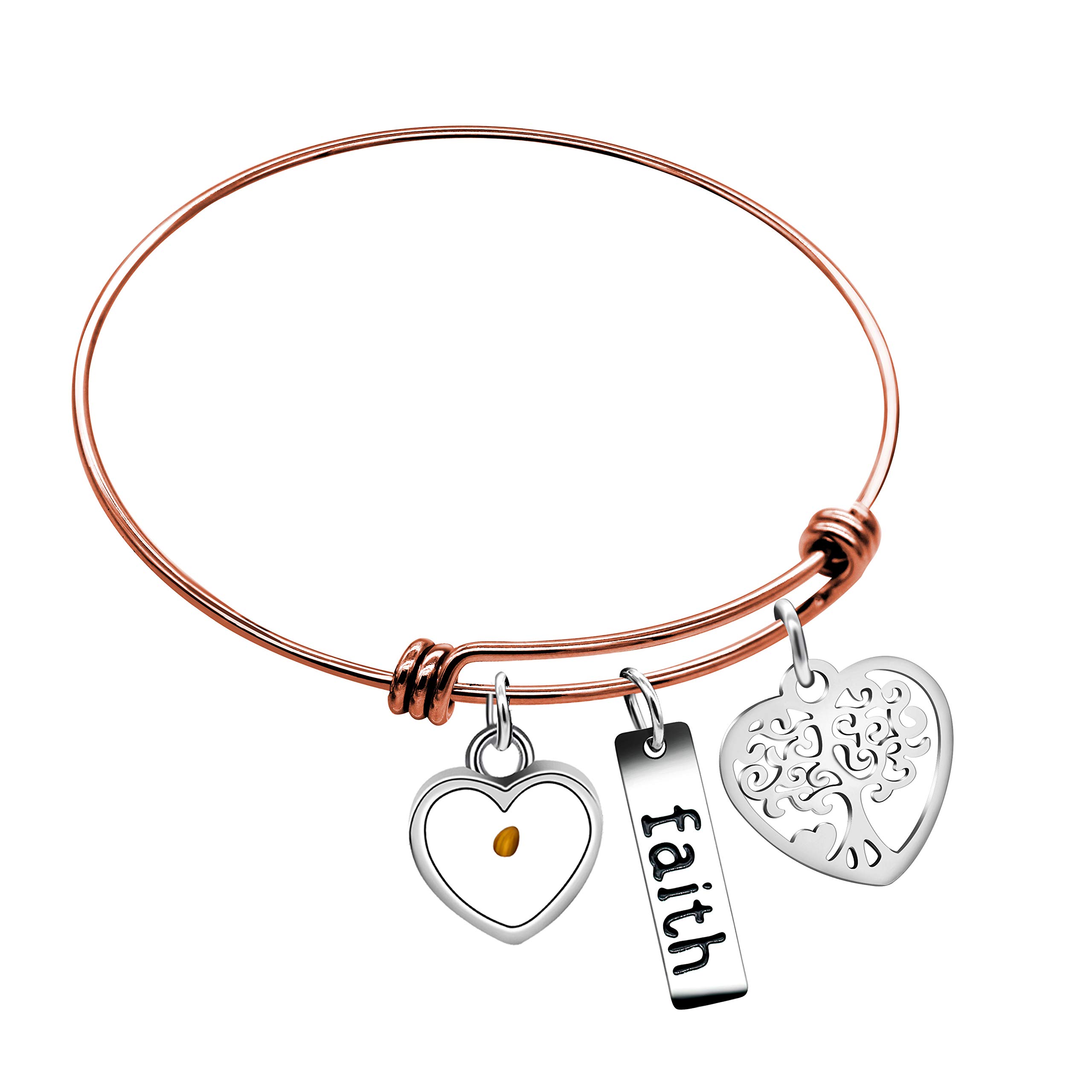 Uloveido Stainless Steel Tree of Life Bangle Mustard Seed Pendant Faith Cuff Bracelet Gifts for Women Teen-Girls Y639
