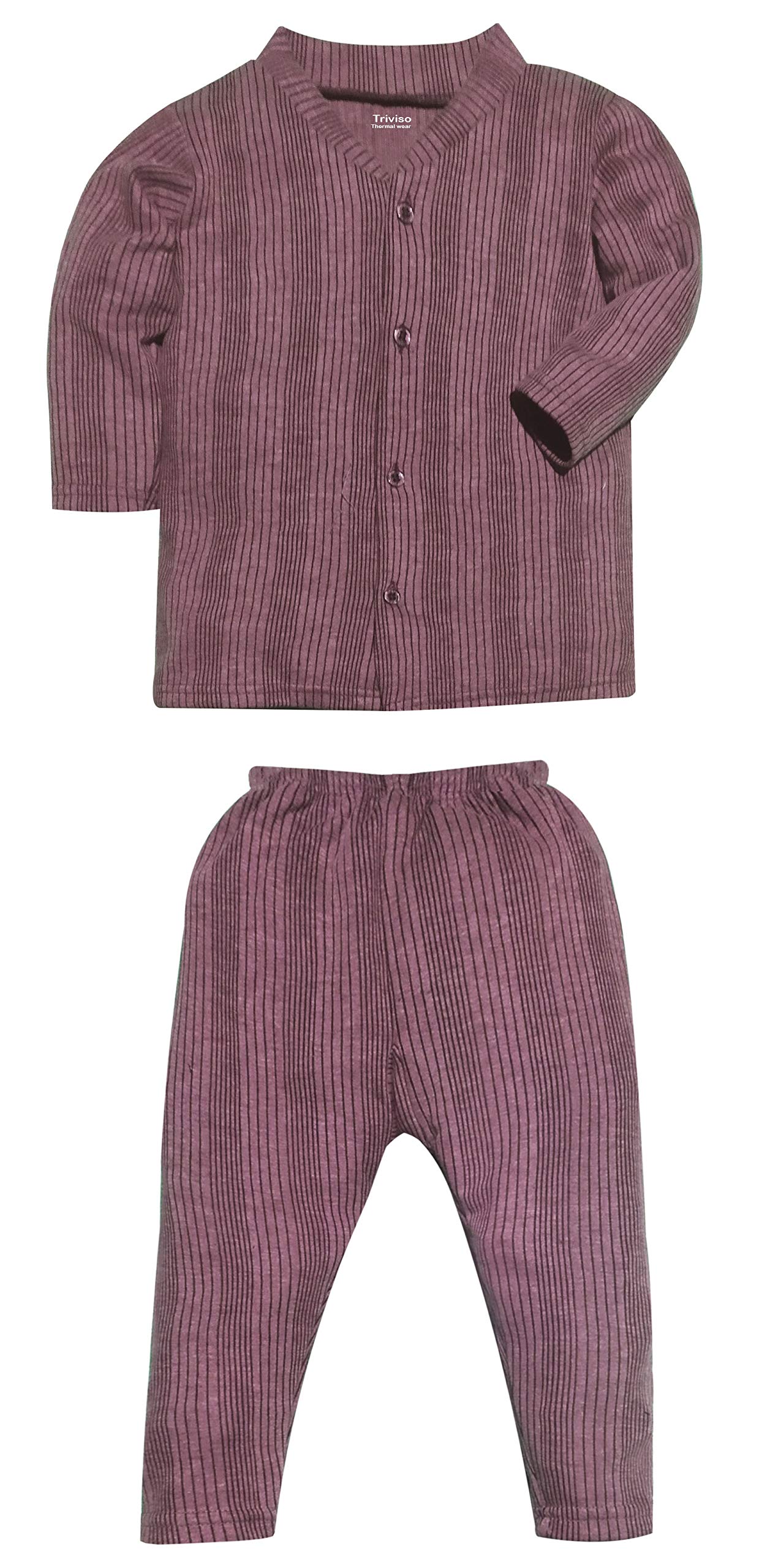 Triviso Fashion Trend Front Open Baby Thermal Suit Top & Pajama Set for Baby Boys & Baby Girls, Pack of 1 for 0-24 Months (Baby Kids Thermal Wear) Brown