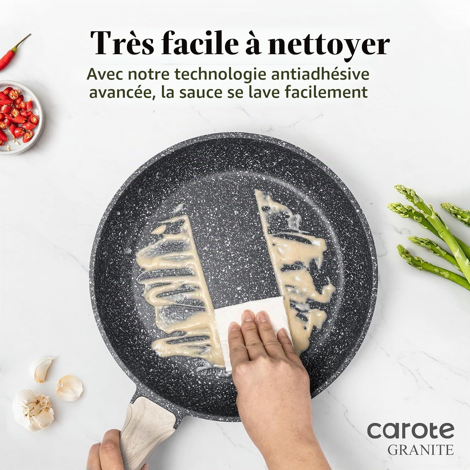 CAROTE Sauteuse 32cm avec Couvercle, Poele Revêtement Antiadhésif Pour Tous Feux Dont Induction, Sans PFOA, Wok Pour La Cuisine Quotidienne