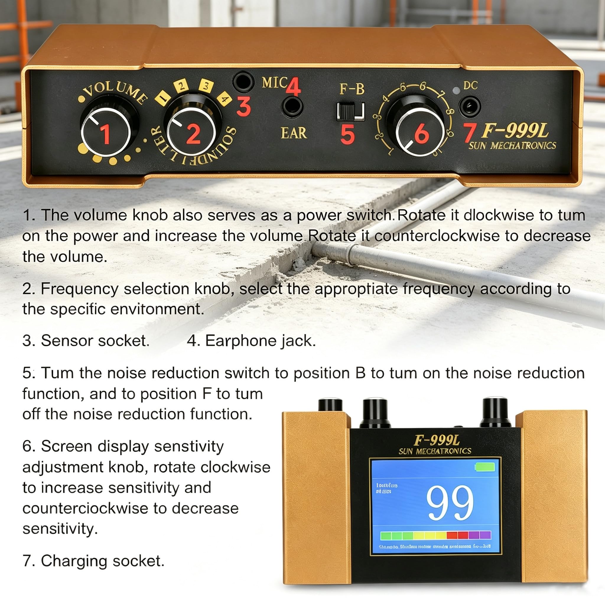 Detector De Fugas De Agua De Pared, Equipo De Detectores De Fugas De Agua Subterránea, Detector De Fugas De Plomería Portátil Colector De Sonido con Auriculares