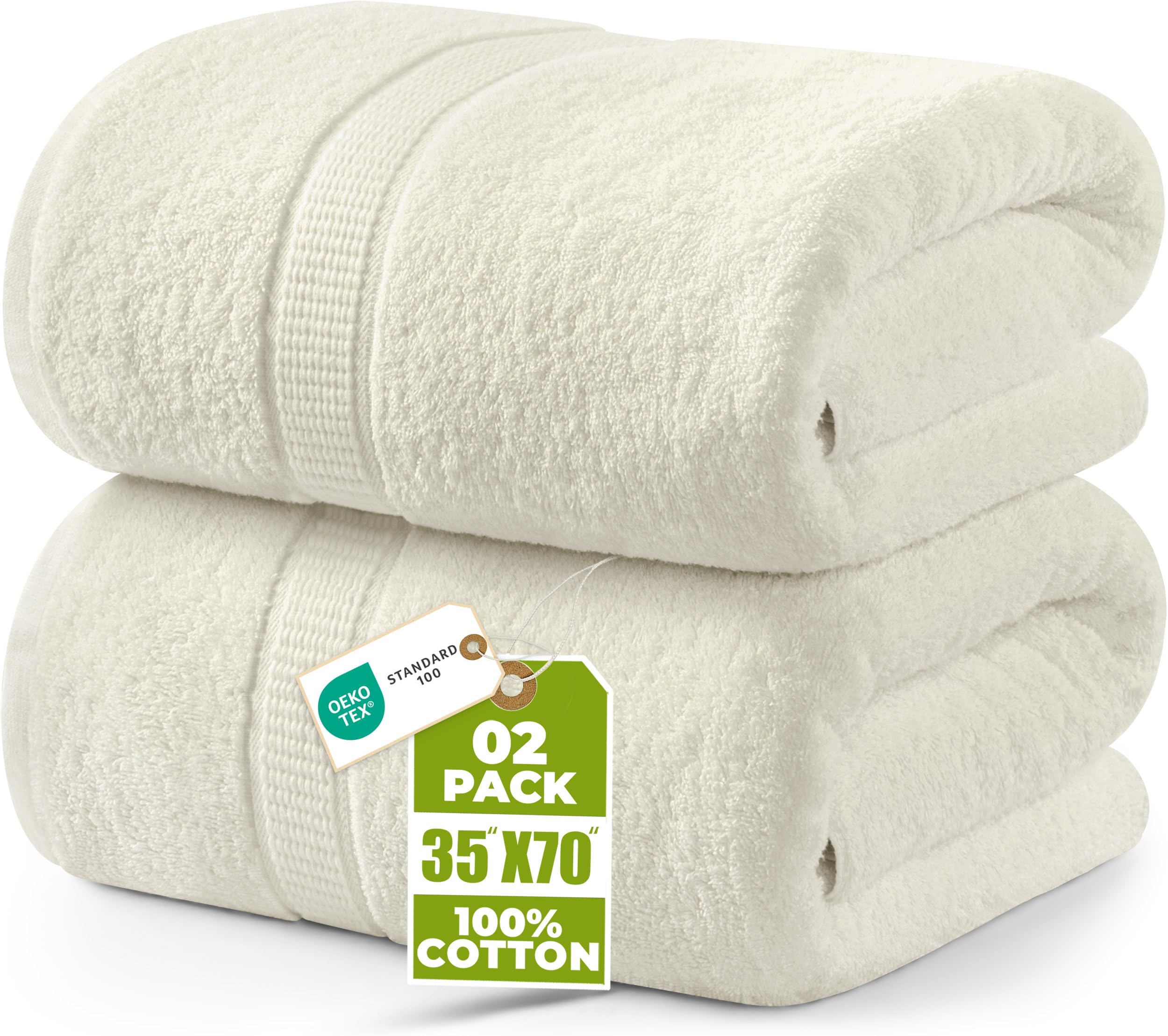 Utopia Towels - Luxurious Jumbo Bath Sheet 2 Piece - 600 GSM 100% Ring Spun Cotton Highly Absorbent and Quick Dry Extra Large Bath Towel - Super Soft Hotel Quality Towel (35 x 70 Inches, Ivory)