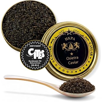 SEPEHR DAD CAVIAR Osietra Caviar Select 125 g Medium Grain 2.9 mm Osietra Caviar from Sustainable Aquaculture Delicately Nutty & Finely Balanced Includes Free Mother of Pearl Spoon
