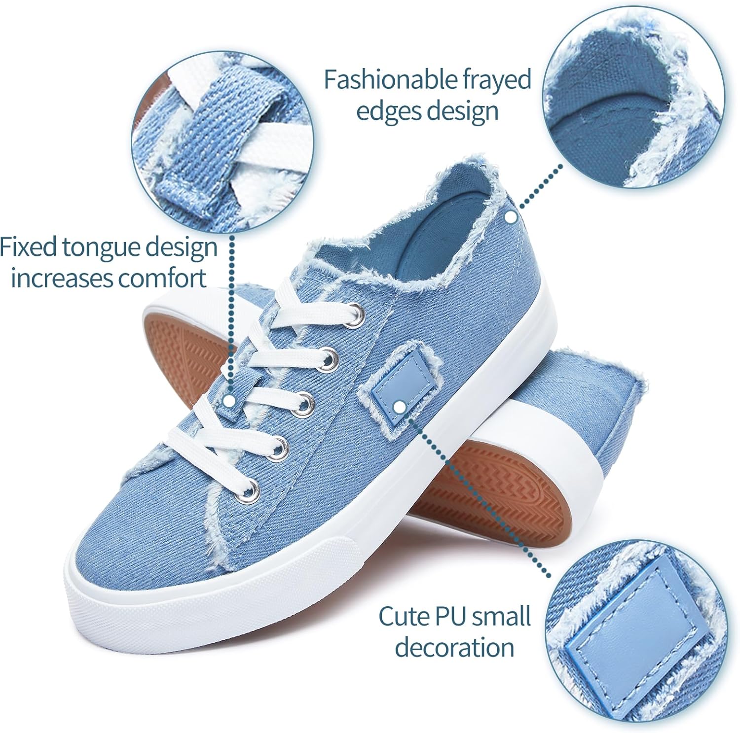 BENPAO Women's White Canvas Shoes Black Canvas Fashion Sneakers for Women Comfortable Casual Tennis Shoes Low Top Walking Shoes - Image 5