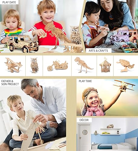 Miniatura 5 de Puzzled Rompecabezas 3D para vehículos todoterreno de madera, kit de modelo de construcción, divertido y educativo, juguete de madera para armar