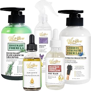 Hair Growth Bundle: 9-in-1 Rosemary Hair Serum Oil, Shampoo, Conditioner, Leave-In Moisturizer & Pre-Wash Scalp Oil for Thickening, Regrowth, Strengthening, Hydration & Split End Repair Fragrance Free