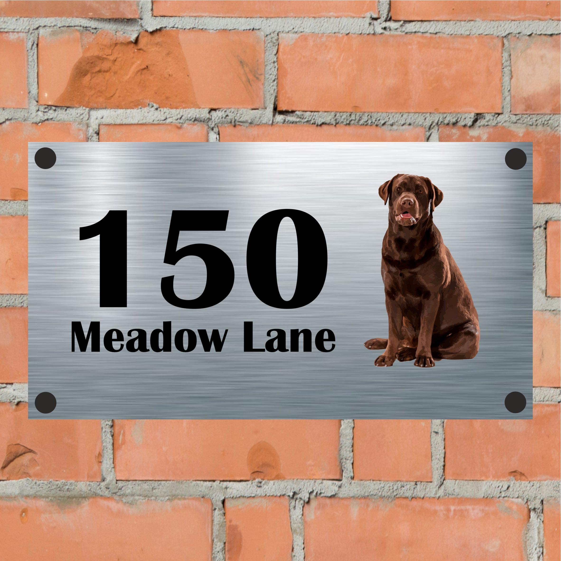 Dog Collection - Chocolate Labrador Aluminium House Sign Personalised With Your House Name/Number & Street Name - Choc Lab