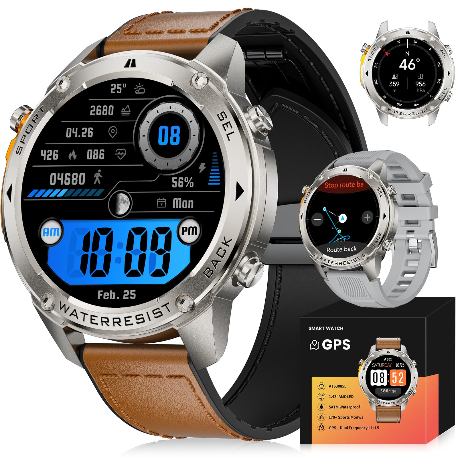 LIGE Militär-Smartwatch Für Herren, 48 Mm | GPS, 30+ Tage Akku, AMOLED, Wasserdicht, Mit LED-Taschenlampe