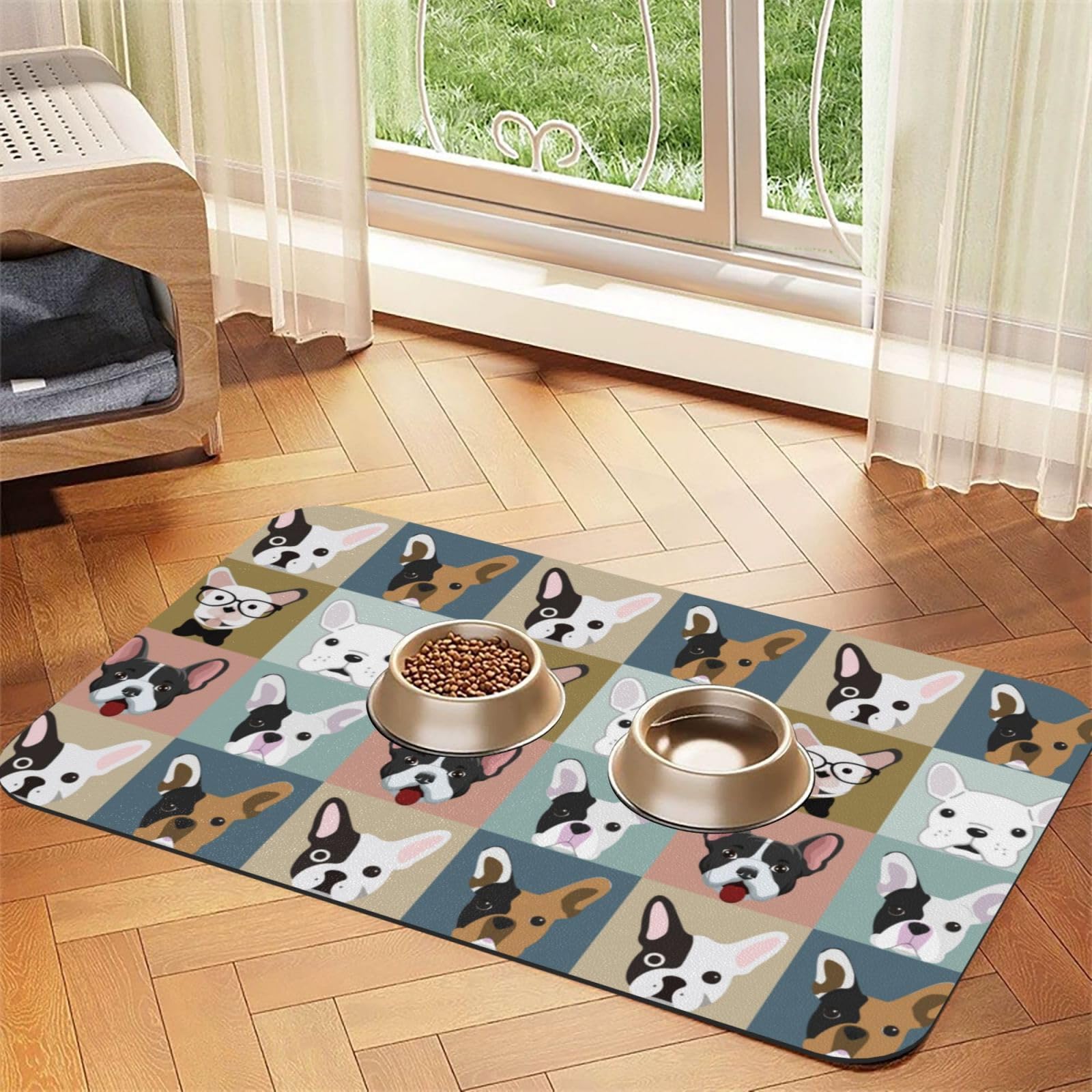 French Bulldog Absorbent Dog Mats for Food and Water Waterproof Pet Bowl Liner Anti-Slip Dog Feeding Mats Quick Dry Pet Placemat to Protect Floors