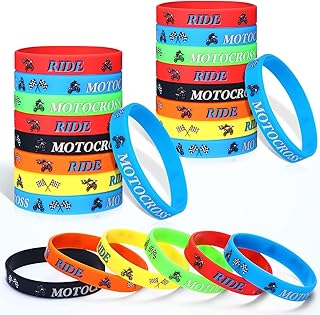 24 Pieces Dirt Bike Party Favors, Dirt Bike Rubber Bracelets Silicone Wristbands Checkered Flag Motocross Birthday Party Gifts Bag Stuffer for Girl Boy Dirt Bike Extreme Sports Racing Party Supplies