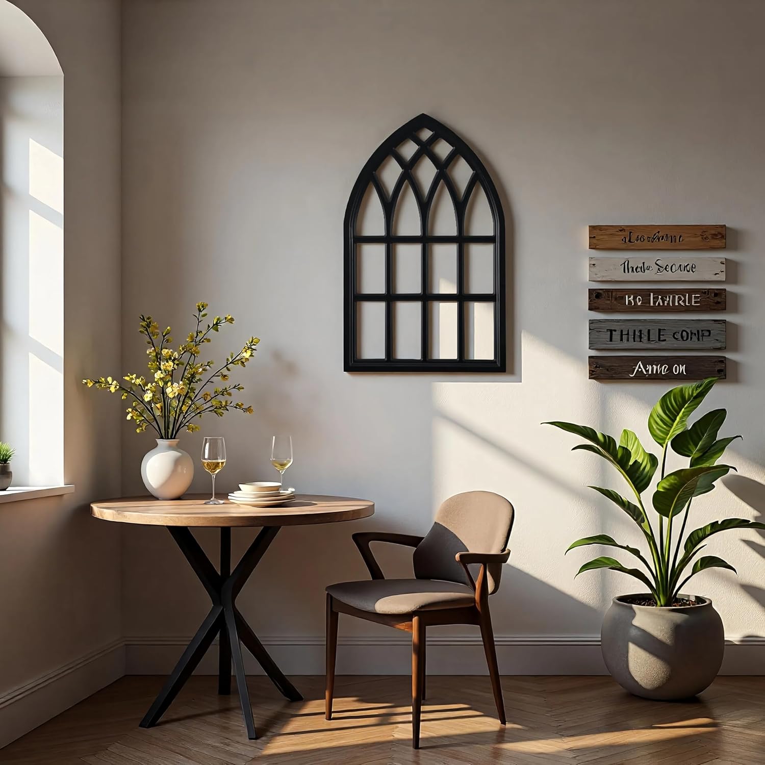 Sintosin Vintage Black Arched Window Frame Wall Decor 20 X 32 Inch, Hanging Wood Frame Rustic Cathedral Wall Decor for Living Room Bedroom Hallway Halloween Thanksgiving Christmas