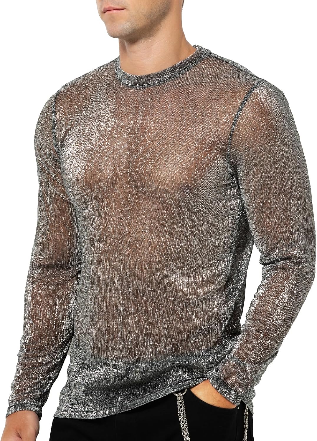 Maglia Sexy A Rete Donna - Top Trasparente Con Motivo Floreale, Maniche Lunghe, Festival - Foto 7