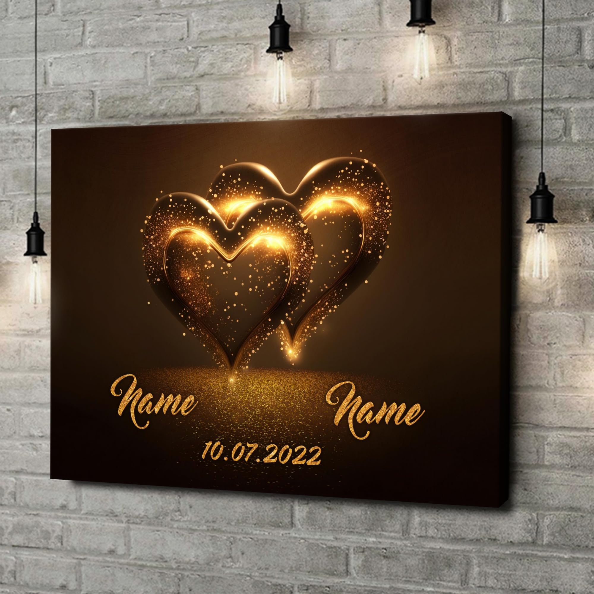 Liebesleinwand Personalisiertes Geschenk für Partner Glitzernde Herzen Geschenk Jahrestag, Verlobung, Hochzeitstag | Leinwandbild romantisch gestalten