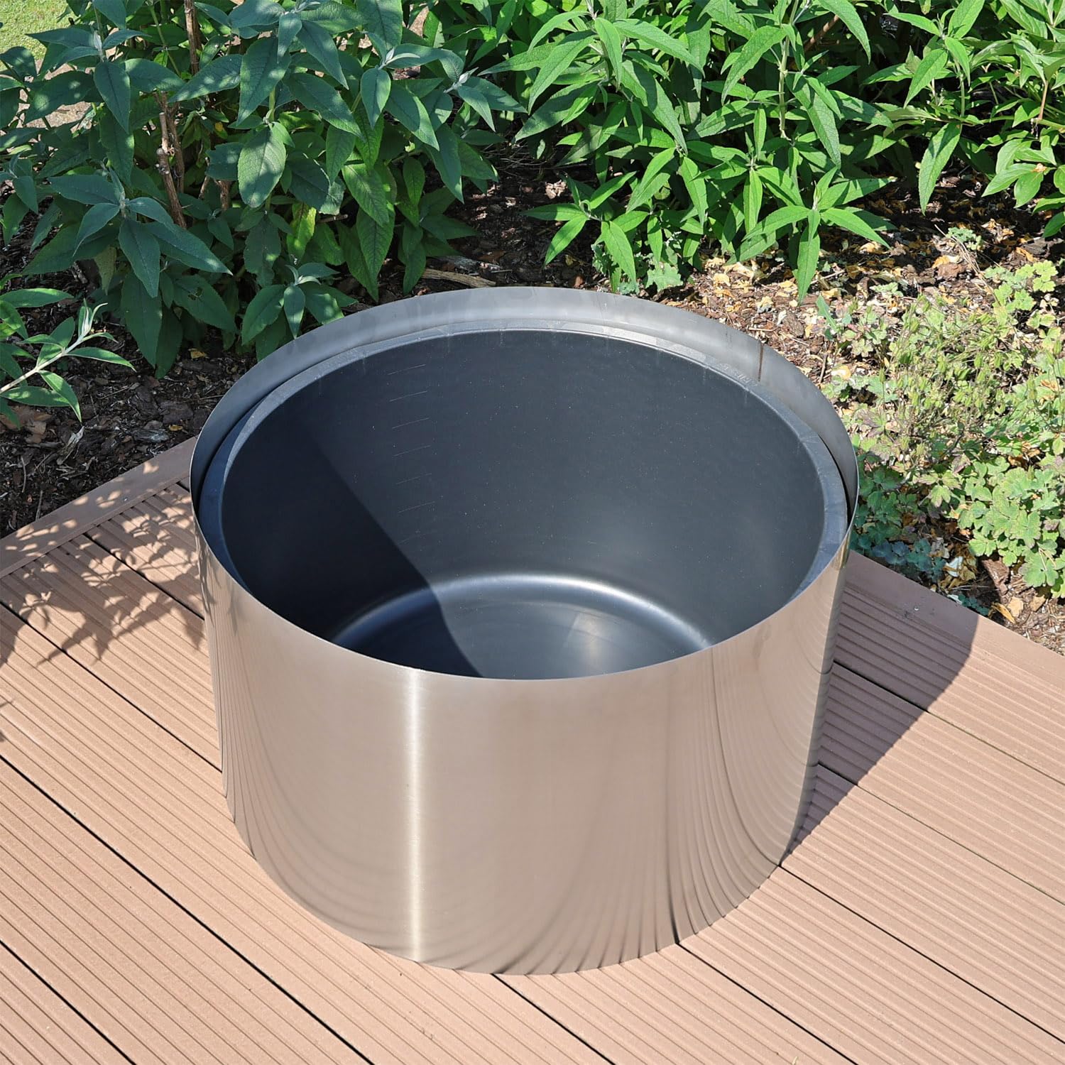 CLGarden Becken Set 90L ø 66cm mit Edelstahl Umrandung für Brunnen auf Terrasse Balkon Garten Springbrunnenbecken Brunnenbecken rund