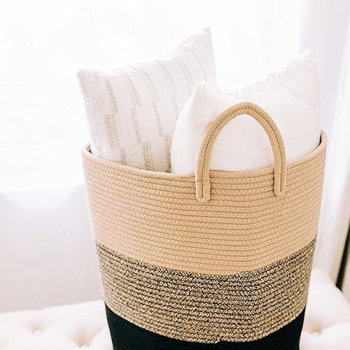 Miniatura 75 de OrganiHaus - Canasta tejida extragrande de cuerda suave de algodón para mantas de sala de estar, para almacenamiento, lavandería, guardería