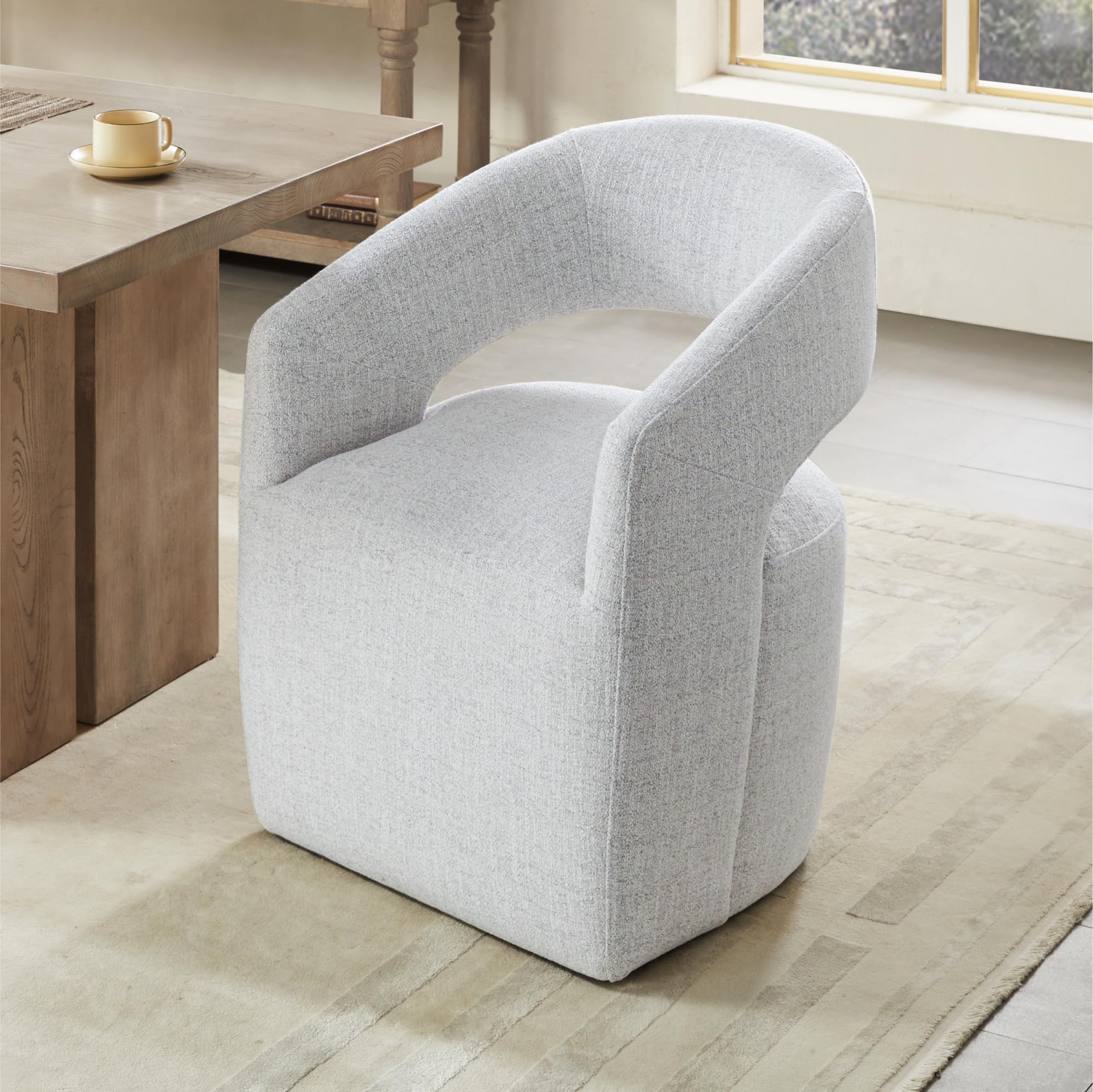 Photo 1 of [ONLY 1] KISLOT Upholstered Dining Chairs with Casters, No Assembly Modern Barrel Armchair with Rollers for Dining Room, Bedroom, Living Room, Reading Room, Home Office, Beige