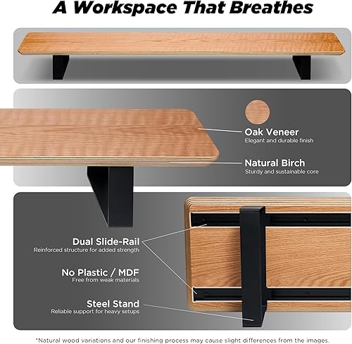 Miniatura 3 de Moodular Soporte de madera para monitor de 45.6" (116cm), organizador de escritorio grande con rieles deslizantes de metal para cajón, bandeja,