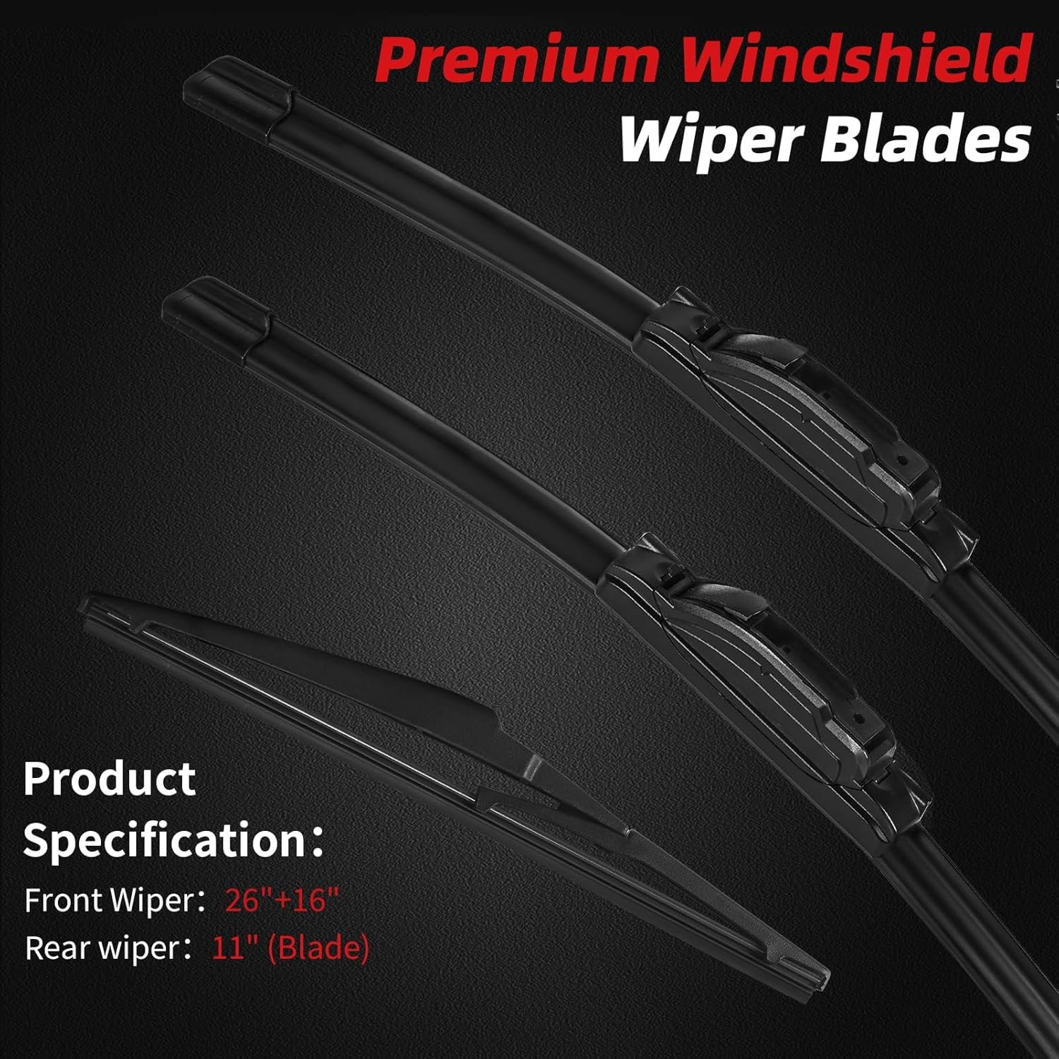 OTUAYAUTO Windshield Wiper Blades Replacement for Hyundai Accent 2012-2022 All-Extreme Weather Performance Quiet No Trace Front and Rear Wipers U/J Hook 26"+16"+11" (Pack of 3)