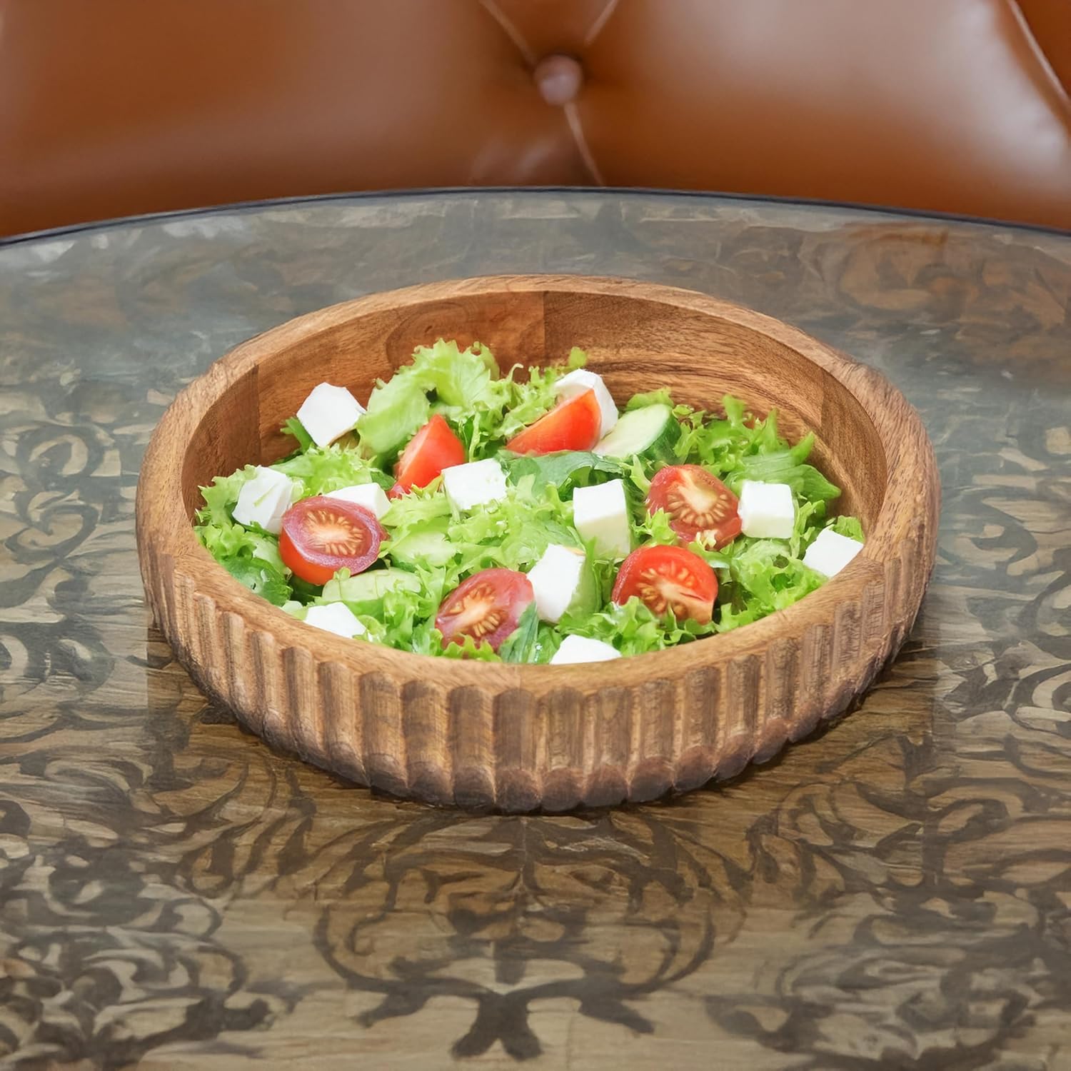Wooden Serving Bowl– 2 Inches, Mango Wood – Large Bowl, Color-Natural Wood Finish