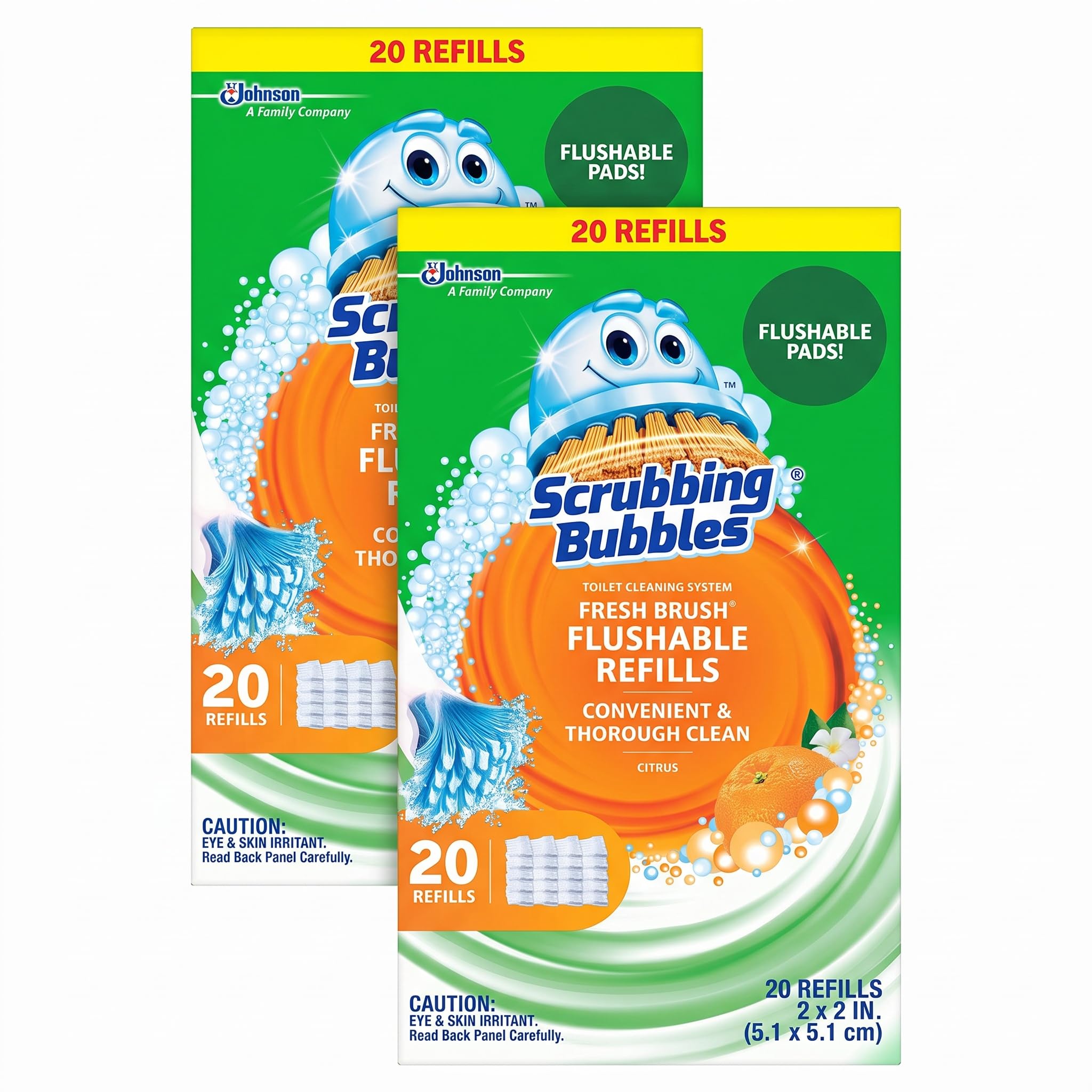 Scrubbing Bubbles Flushable Toilet Bowl Wand Cleaner Refills, Fresh Brush Cleaner Toilet Refill Pads, Removes Limescale &amp; Odors, Citrus Scent,20 Count (Pack of 4)