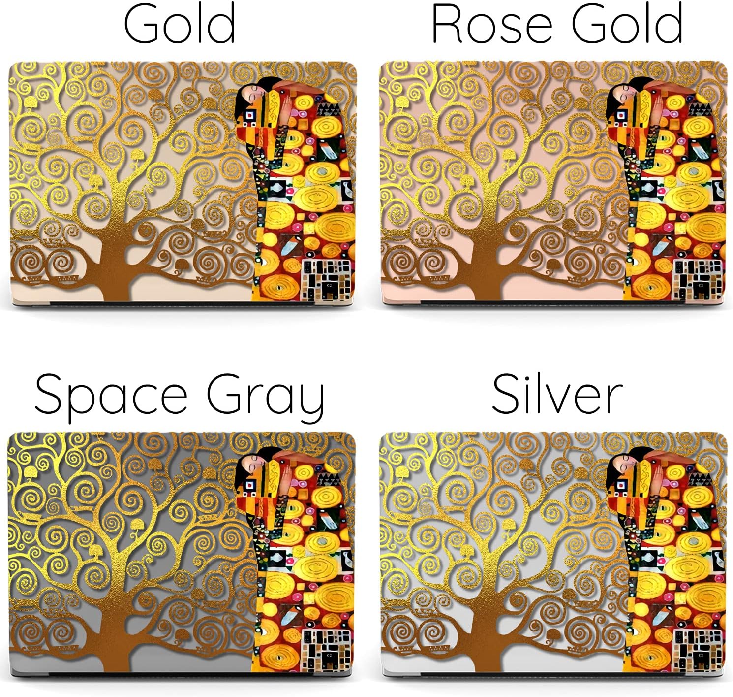 Mertak Hard Case Compatible with MacBook Pro 16 14 Air 15 13 inch M3 M2 M1 Mac 2024 2023 2022 2018 Women Foil Artwork Girls Plastic Gold Gustav Klimt Protective Touch Bar Cover Tree of Life Laptop