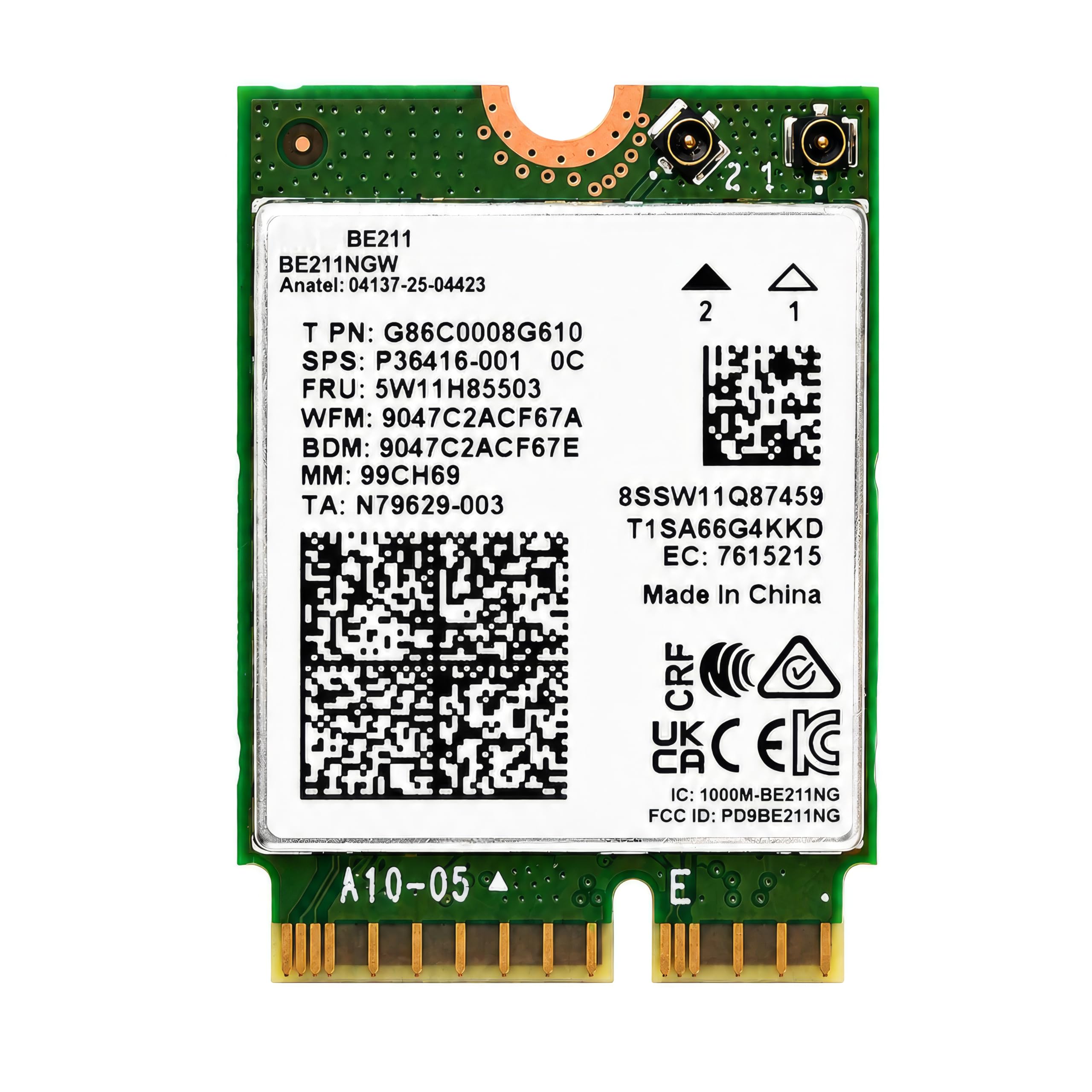 BE211 Carte WiFi 7 R2 | Wi-Fi triple bande | Jusqu'à 5,8 Gbps | Carte WiFi CNVio3 M.2 pour PC | Compatible Bluetooth 6 | Nécessite CPU Intel 14th+ Gen Windows 10/11, Linux