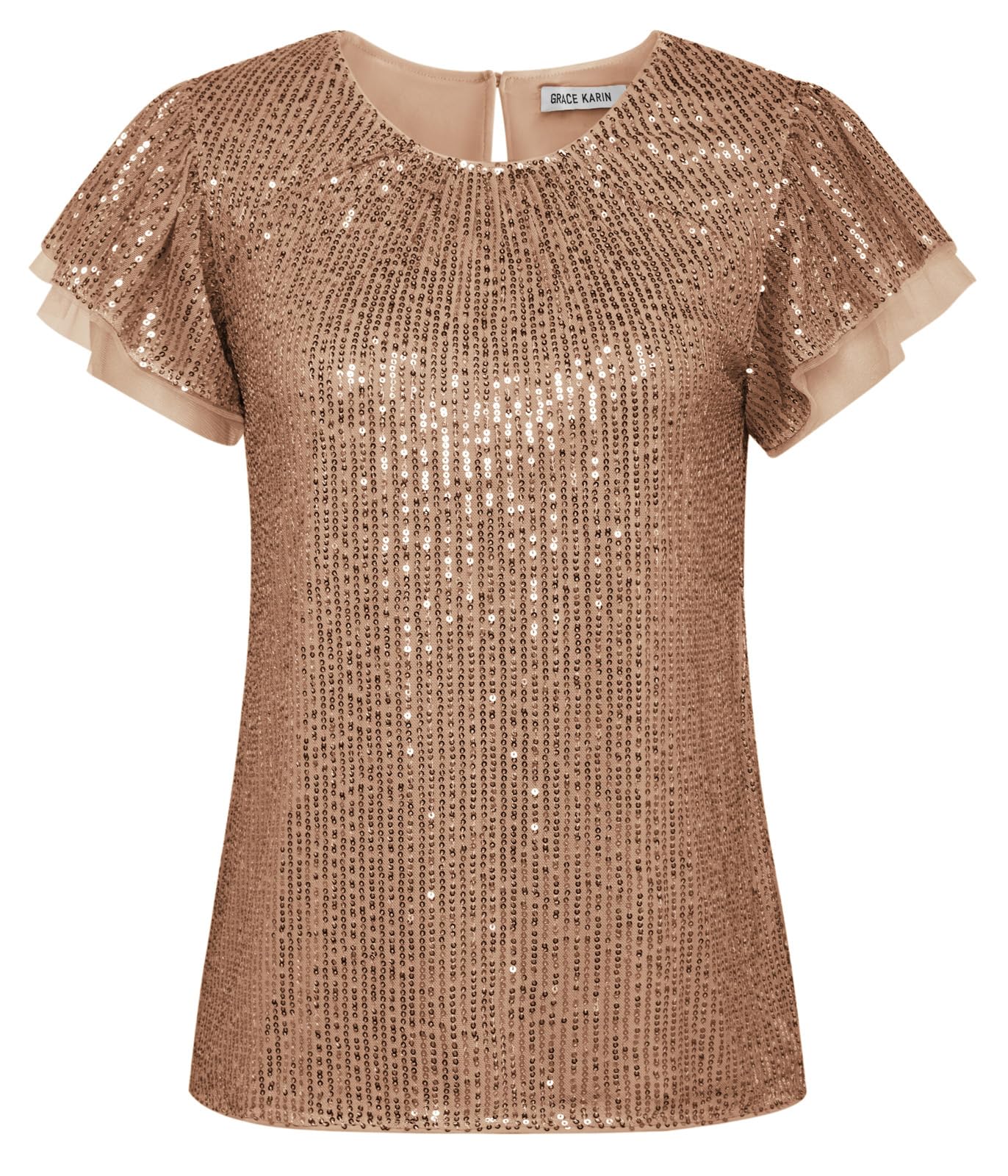 GRACE KARIN Top con Paillettes da Donna Manica Corta Balza Girocollo Glitter Sciolto Festa Cena Club Gite Tempo Libero Camicie