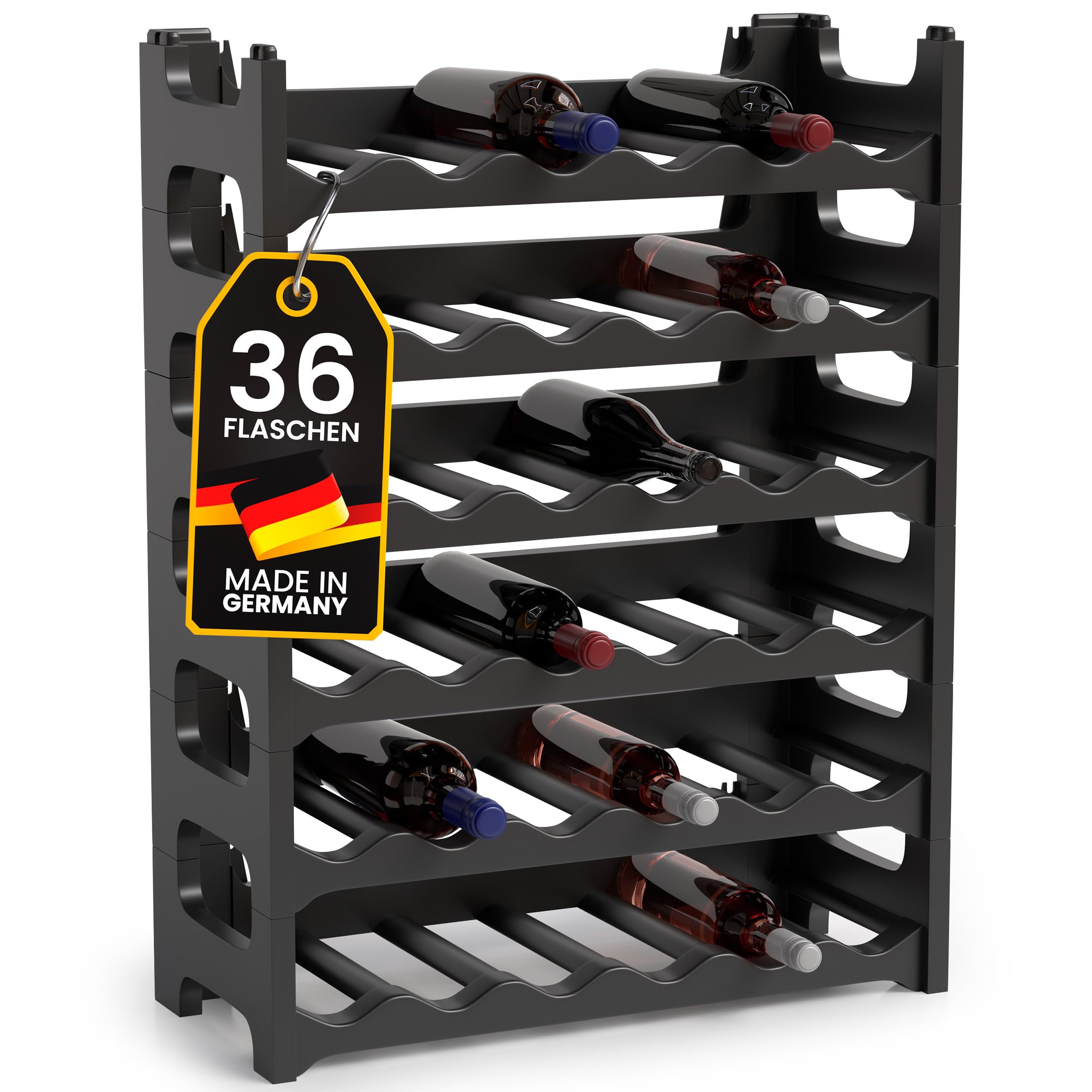 Alpfa Flaschenregal – Anthrazit, 36 Flaschen, stapelbar, Made in Germany