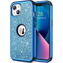 Hython Case for iPhone 13 Case Glitter, Cute Sparkly Shiny Bling Sparkle Cover, Heavy Duty 3 in 1 Hybrid Hard PC Soft TPU Bumper Full Body Shockproof Protective Phone Cases for Women Girls, Blue