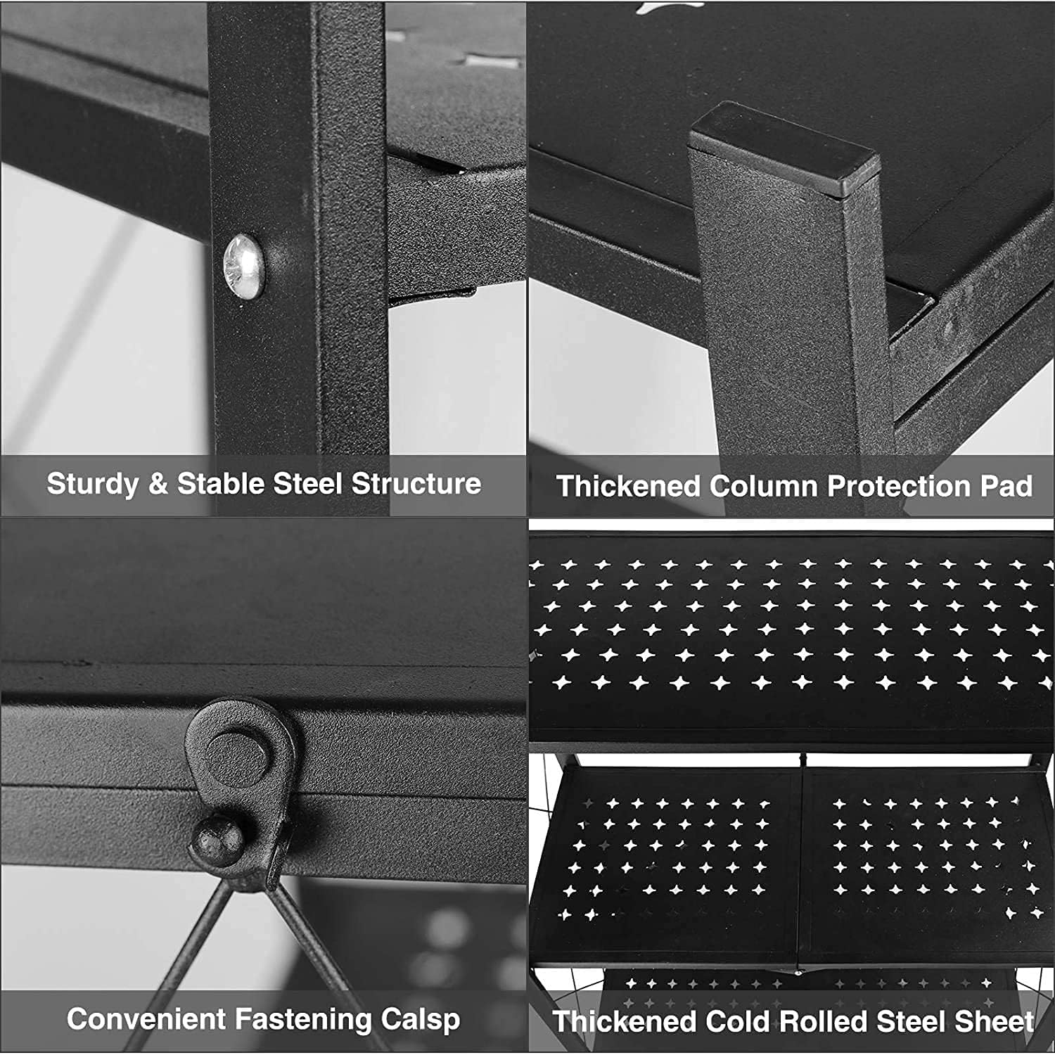 3-Shelf Foldable Shed Utility Rack, Don't Need to Assemble,Unfolds in 5 Seconds, Holds up to 750 Pounds (Black)