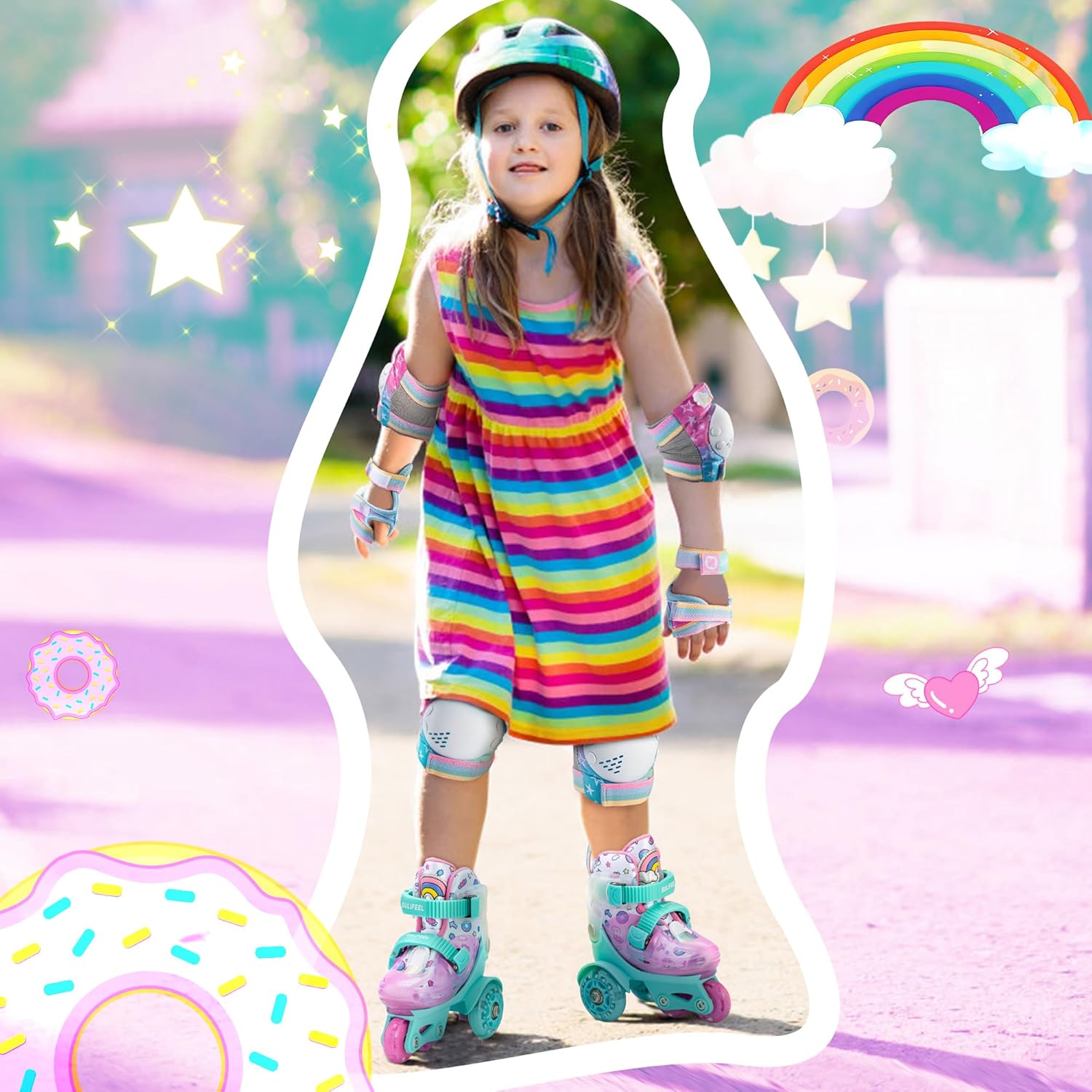 SULIFEEL Adjustable Roller Skates for Girls Boys Kids,Fun Illuminating Light Up Flash Wheels Three-Point Type Balance Suitable for Beginners Indoor Roller Skating - Image 9