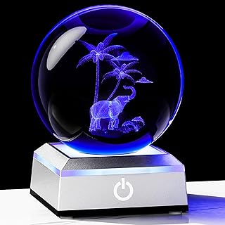 3D Crystal Ball Elephant Figurine with Colorful Light Base, Elephant Gifts for Women Mom Friend on Christmas Birthday Mother Day Glass Elephant Figurines Decor Stuff Statue Gifts for Elephant Lovers